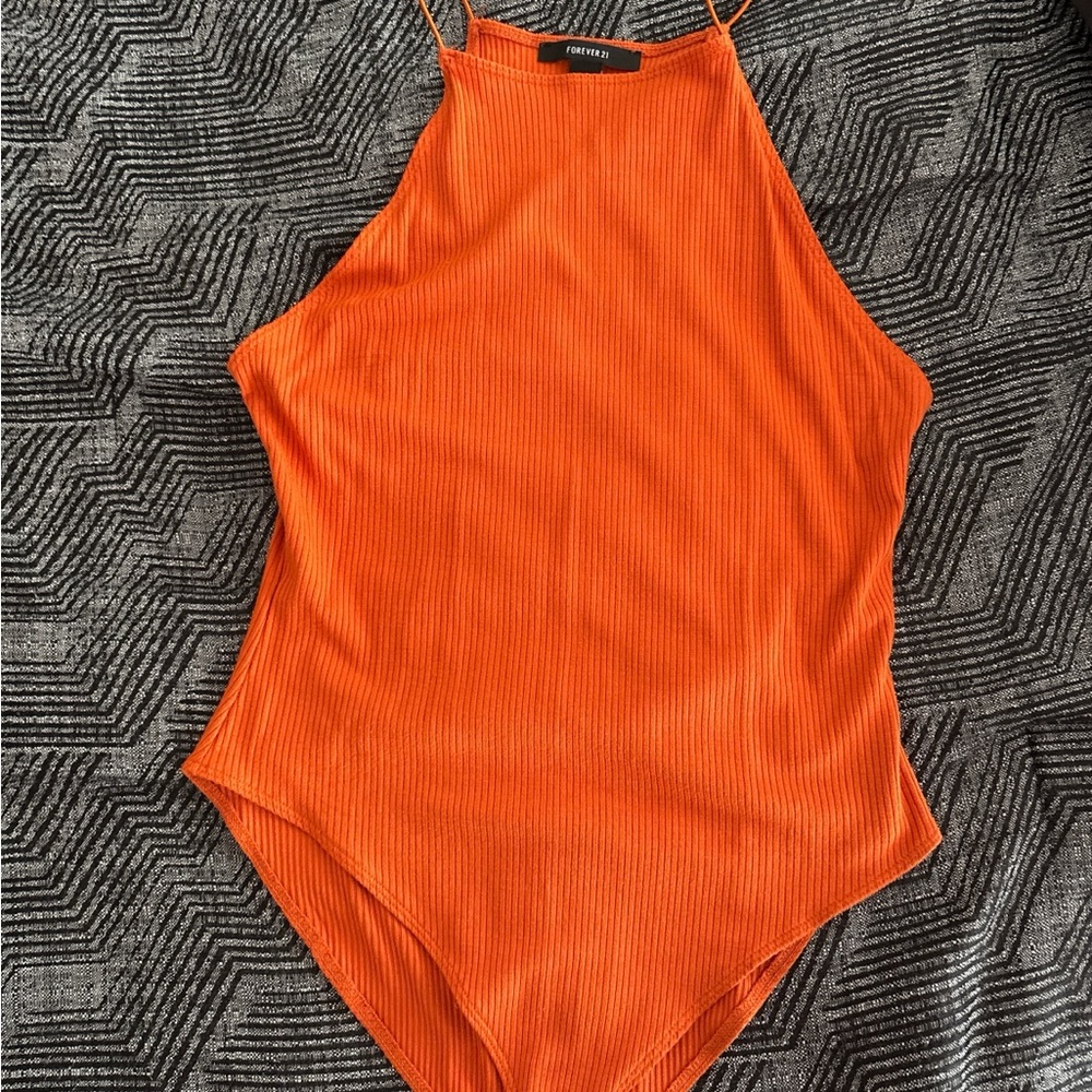 Forever 21 Bright Orange Ribbed Bodysuit